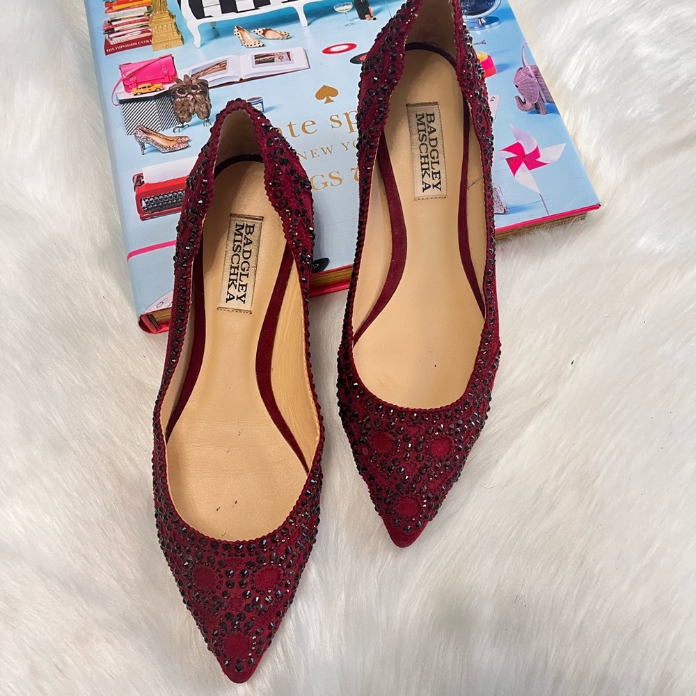 Badgley Mischka Burgundy Beaded Flats